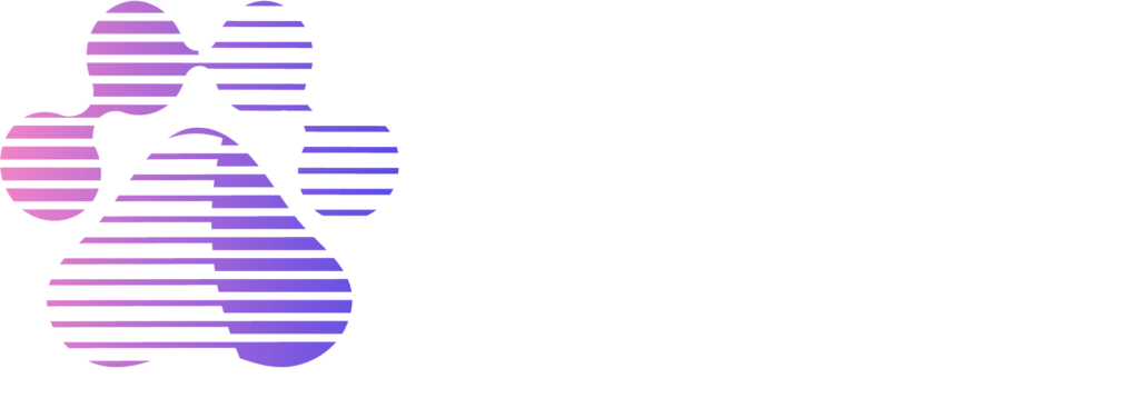 Logo da Ramoa Digital em versão clara, com texto branco e símbolo roxo, para uso em fundos escuros