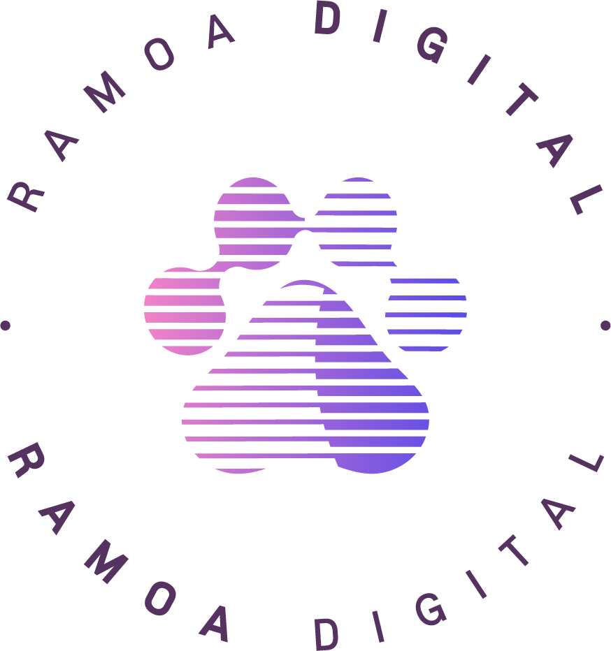 Símbolo da RAMOA Digital em degradê roxo, lilás e rosa